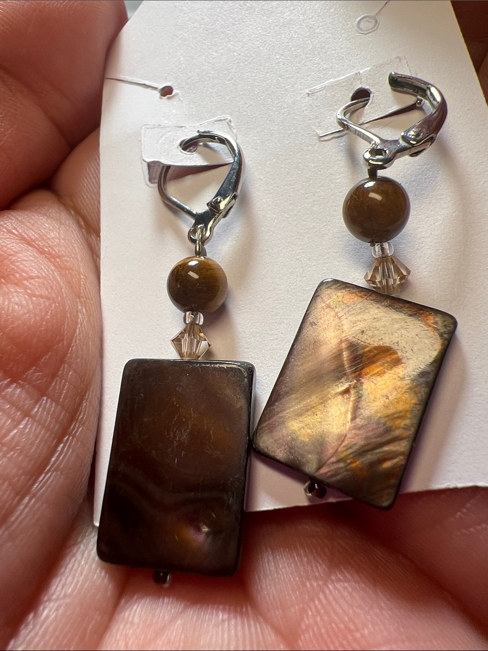 Handmade Brown Mother-of-Pearl Drop Earrings by